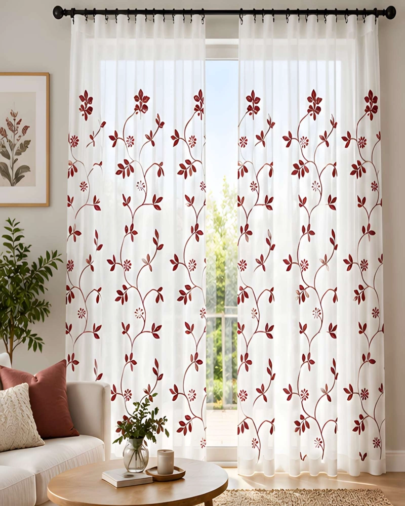 JUEGO 2 CORTINAS VISILLO 140X220 CM CON BORDADO FLORAL - 2