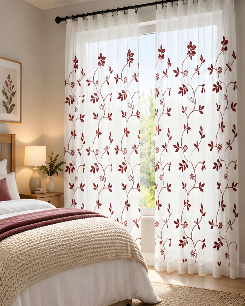 JUEGO 2 CORTINAS VISILLO 140X220 CM CON BORDADO FLORAL - 3