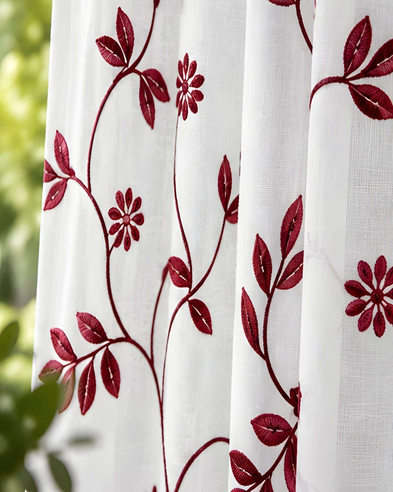 JUEGO 2 CORTINAS VISILLO 140X220 CM CON BORDADO FLORAL - 4