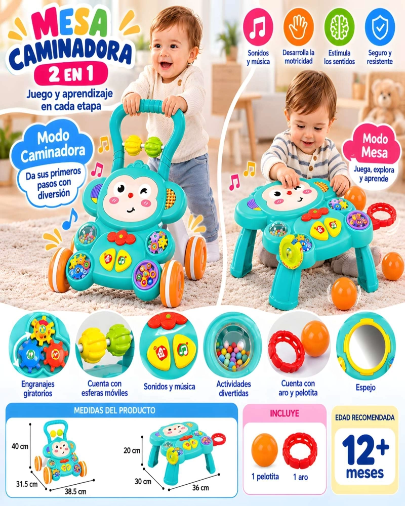 ANDADOR DE EMPUJE  Y MESA DE ACTIVIDADES 2 EN 1 BEBE - 4