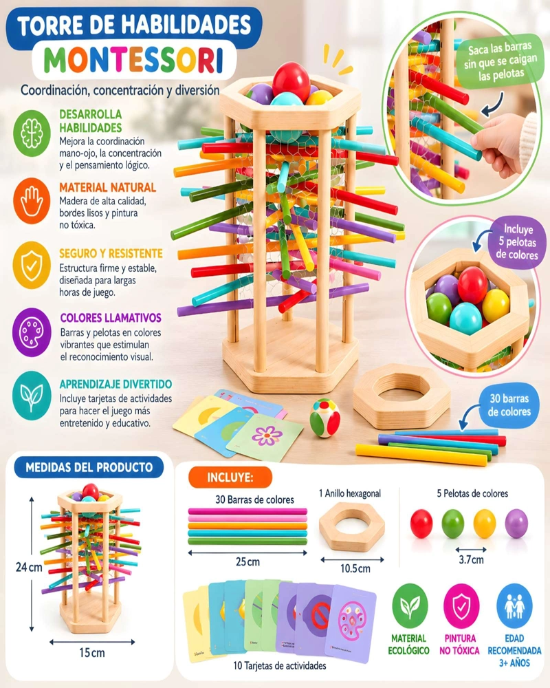 JUEGO DE MADERA MONTESSORI TORRE DE EQUILIBRIO INFANTIL - 5