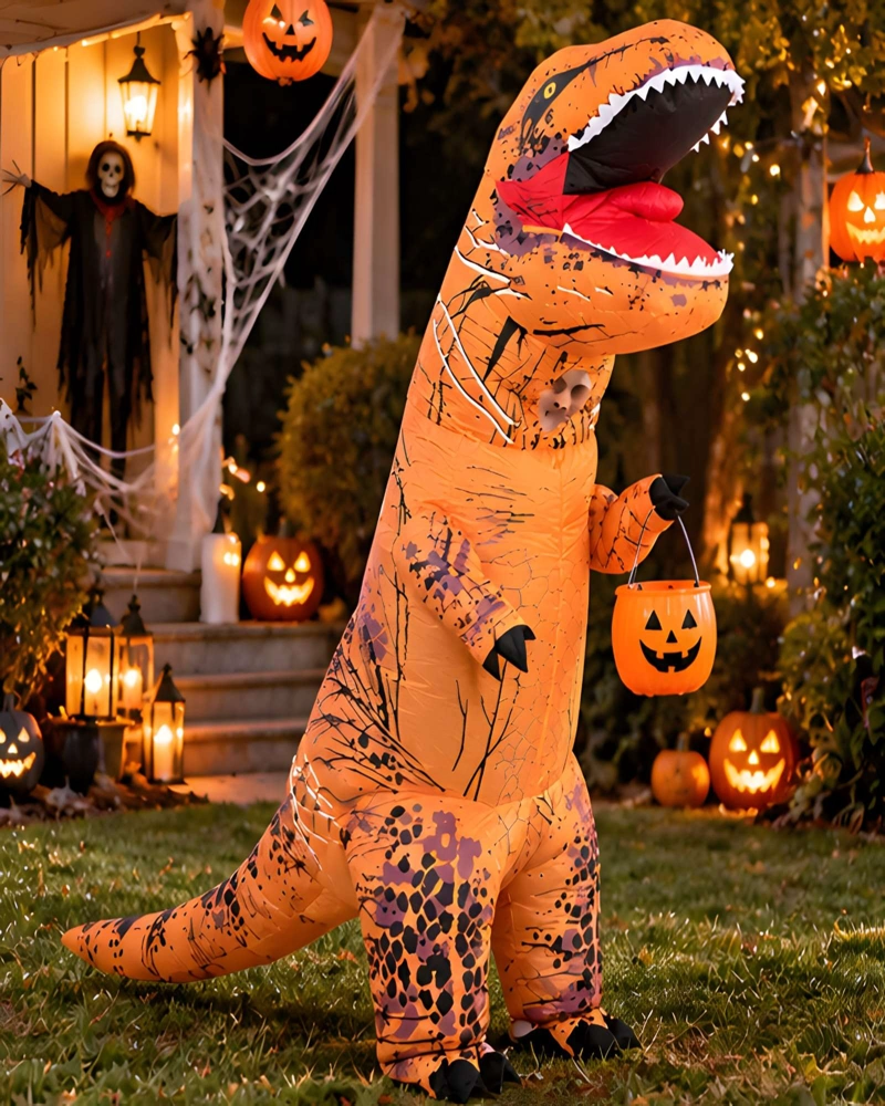 DISFRAZ INFLABLE T-REX ADULTO NARANJA HALLOWEEN FIESTA - 1