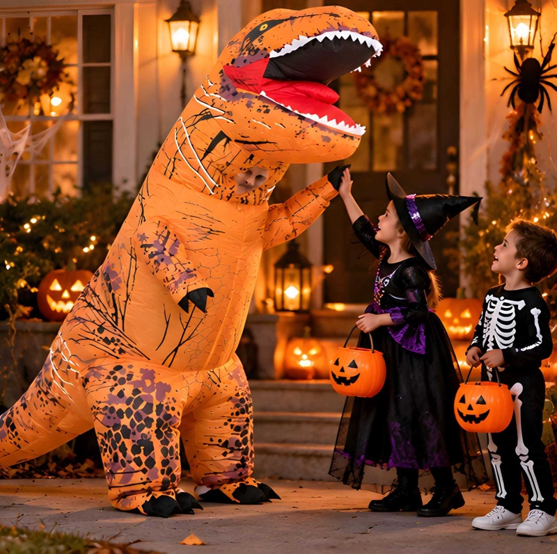 DISFRAZ INFLABLE T-REX ADULTO NARANJA HALLOWEEN FIESTA - 3