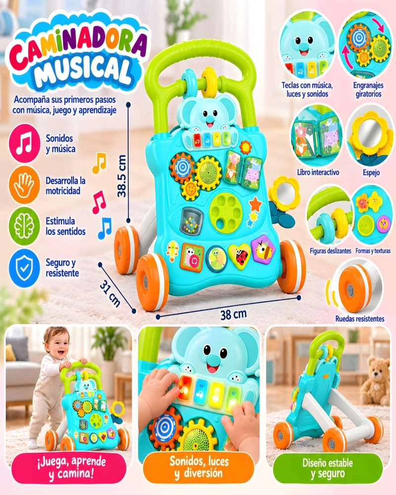 CENTRO DE ACTIVIDADES Y ANDADOR PARA BEBE  CON LUCES Y SONIDO - 5