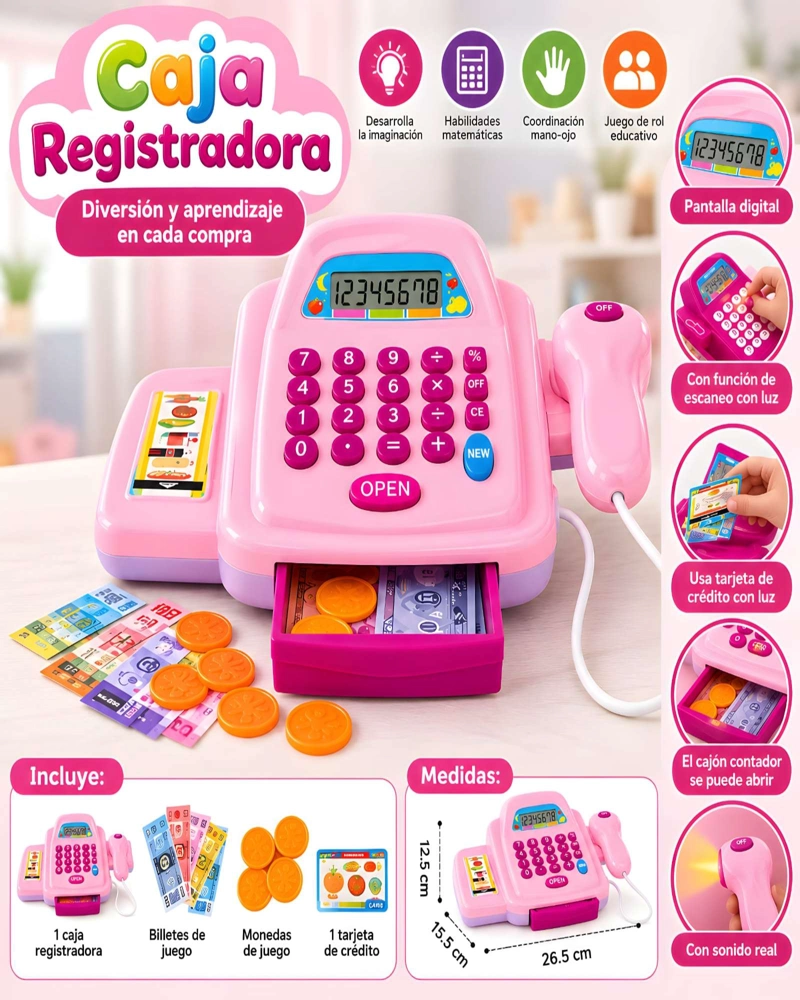 SET DE CAJA REGISTRADORA INFANTIL INTERACTIVO CON PANTALLA LCD - 5
