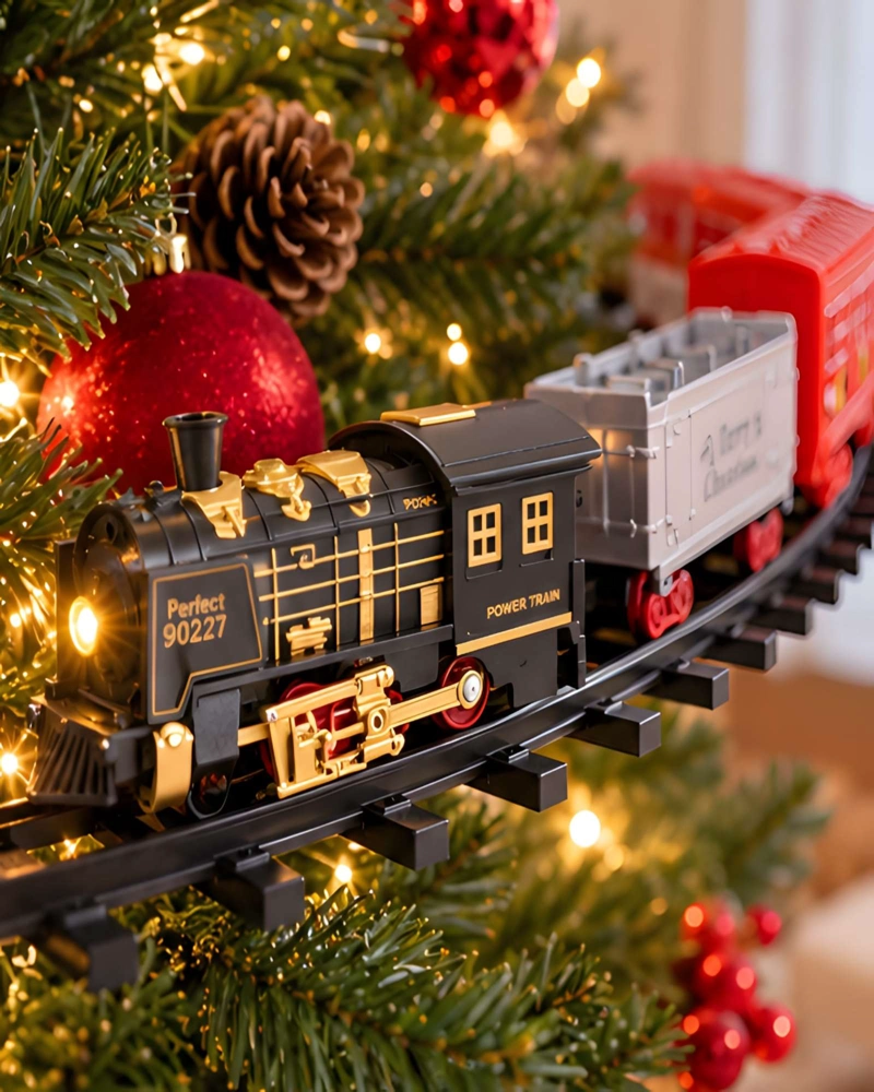 ADORNO DE TREN NAVIDEÑO CON VIAS 88CM Y LOCOMOTORA CON LUZ - 2