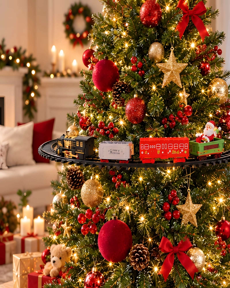 ADORNO DE TREN NAVIDEÑO CON VIAS 88CM Y LOCOMOTORA CON LUZ - 3