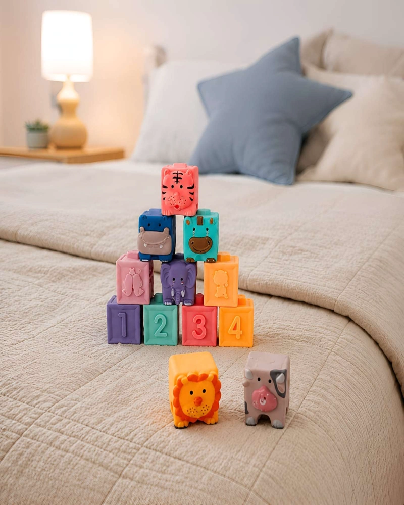 BLOQUES SENSORIALES PARA BEBE  12 PIEZAS SUAVES CON NUMEROS Y ANIMALES - 3