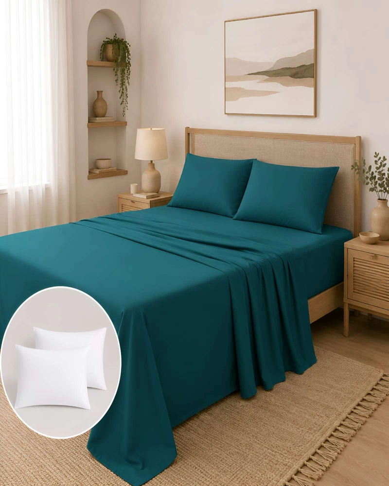 PACK SABANAS 2 PLAZAS 6 PZS CON 2 ALMOHADAS RELLENAS - 1
