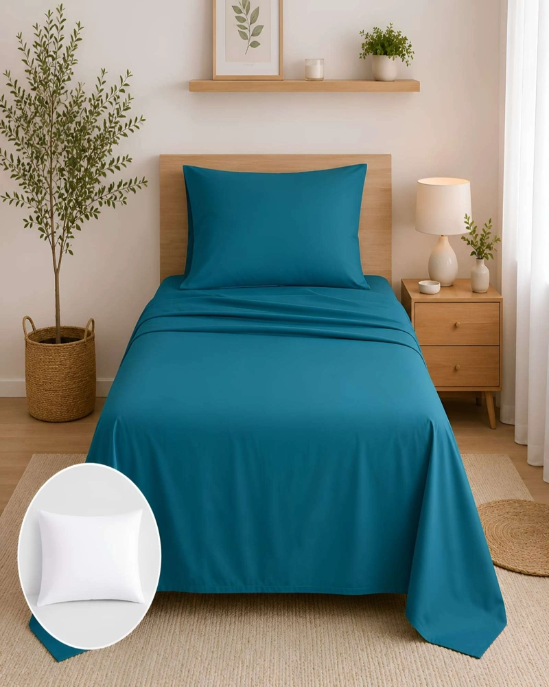 SET SABANAS 1.5 PLAZAS 4 PZS CON ALMOHADA FUELLE 30CM - 1