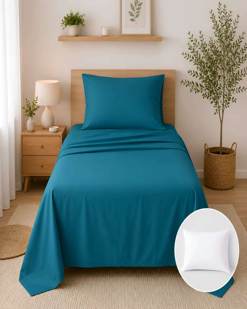 SET SABANAS 1.5 PLAZAS 4 PZS CON ALMOHADA FUELLE 30CM - 2