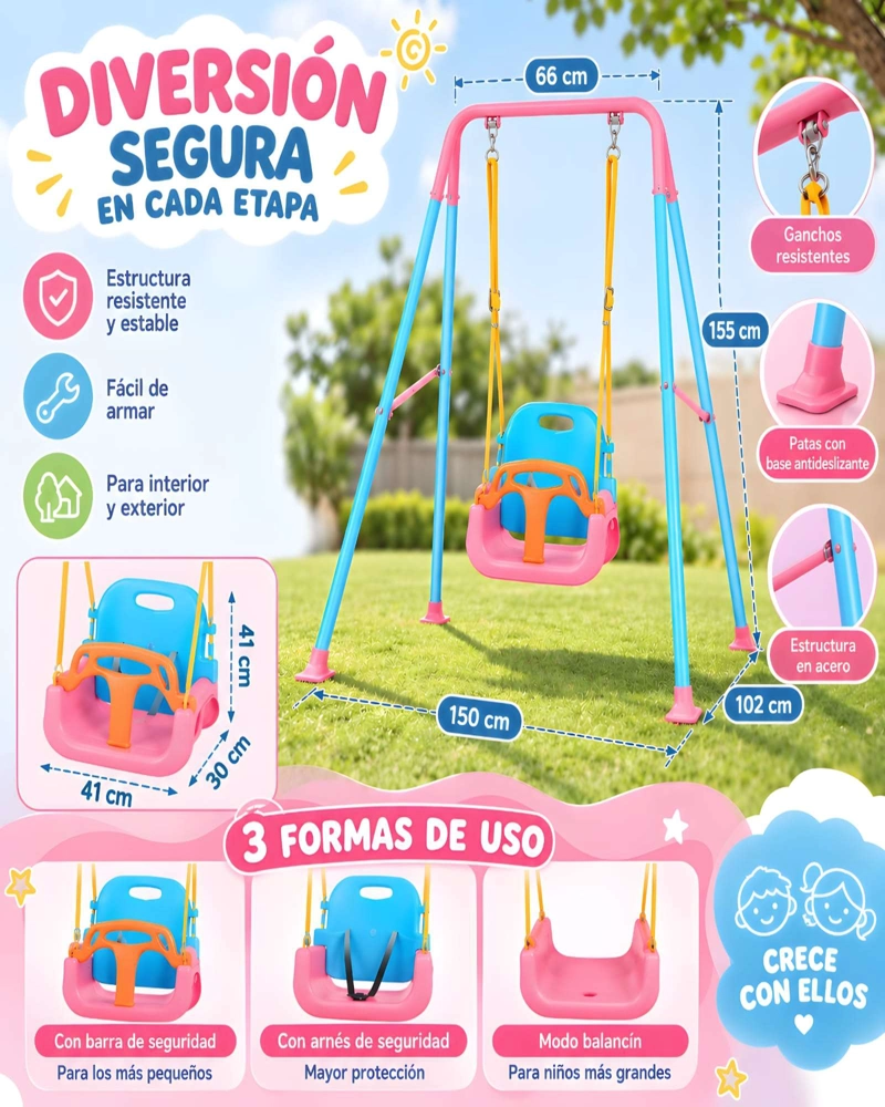 JUEGO DE COLUMPIO METALICO INDIVIDUAL PARA CASA Y JARDIN - 5