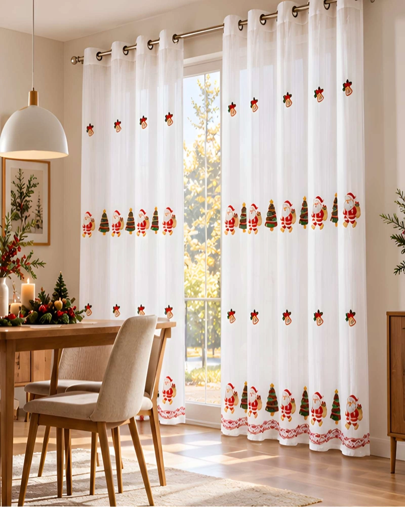 CORTINAS VISILLOS NAVIDEÑOS BORDADOS 2X (140X230 CM) - 1
