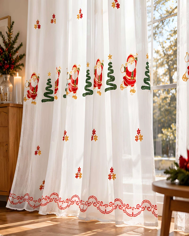 CORTINAS VISILLOS NAVIDEÑOS BORDADOS 2X (140X230 CM) - 1