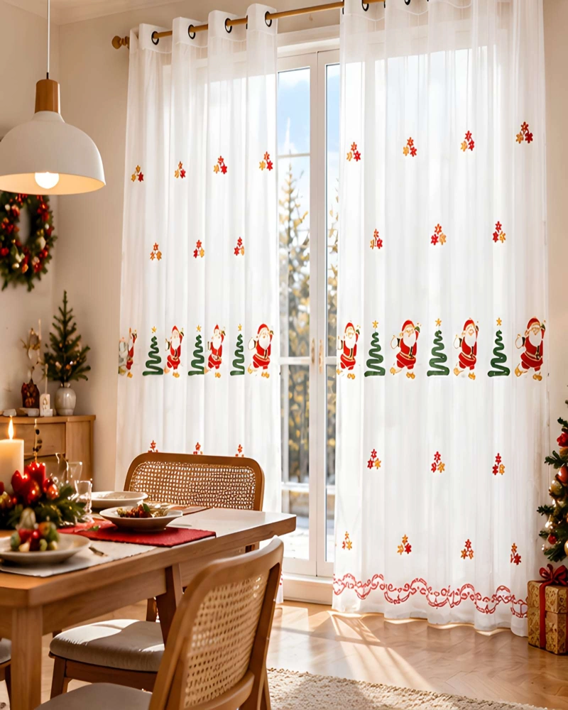 CORTINAS VISILLOS NAVIDEÑOS BORDADOS 2X (140X230 CM) - 2
