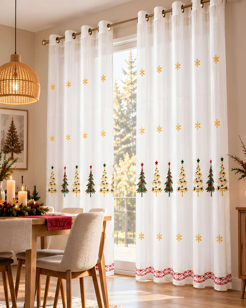 CORTINAS VISILLOS NAVIDEÑOS BORDADOS 2X (140X230 CM) - 1