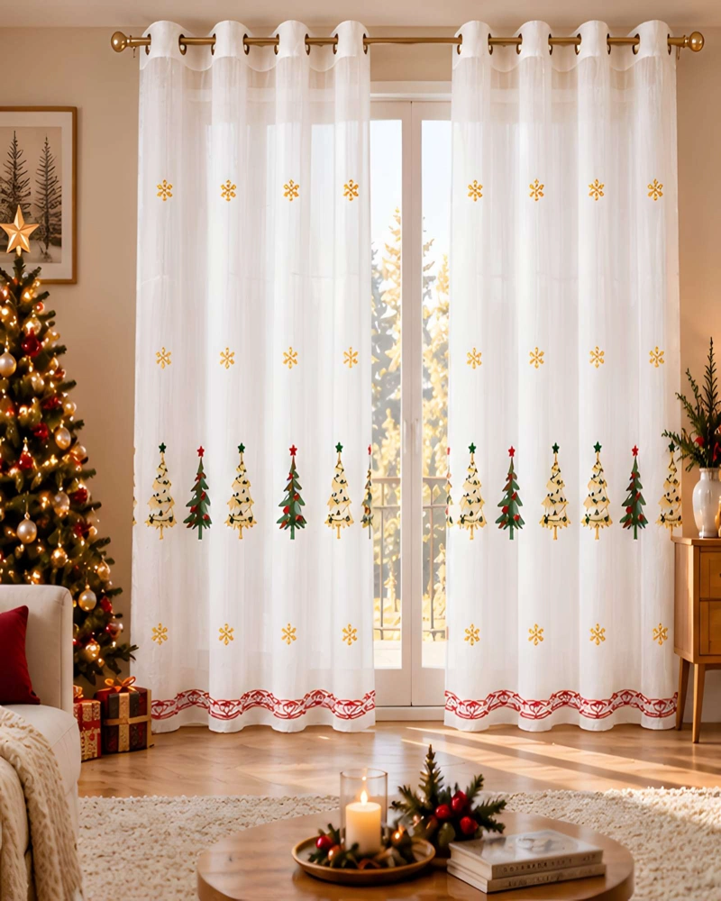 CORTINAS VISILLOS NAVIDEÑOS BORDADOS 2X (140X230 CM) - 2