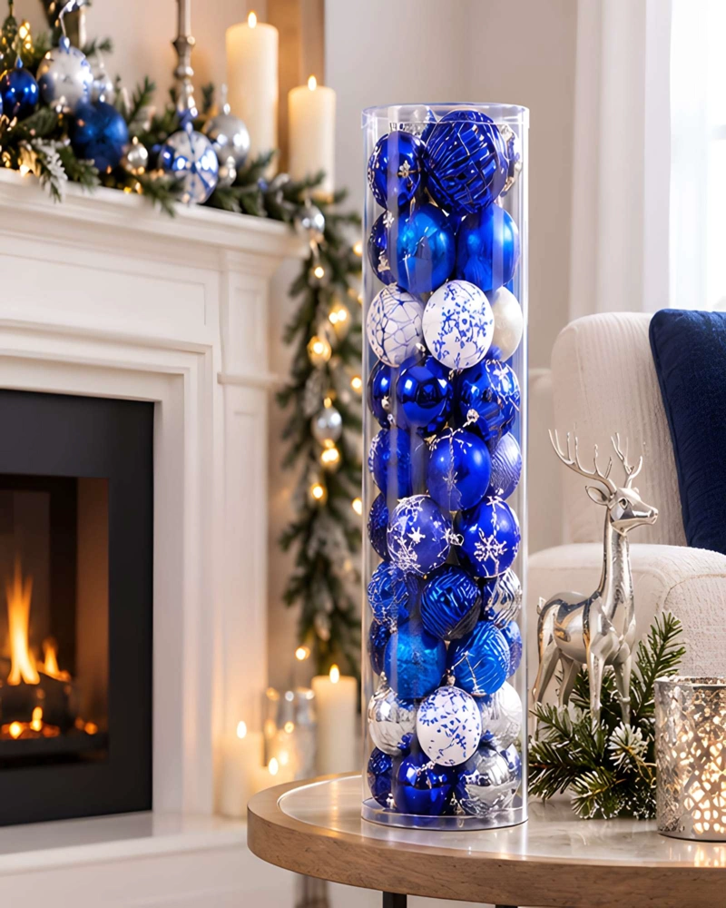 SET 48 ESFERAS DE NAVIDAD 7 CM SURTIDO AZUL BLANCO Y PLATA - 1