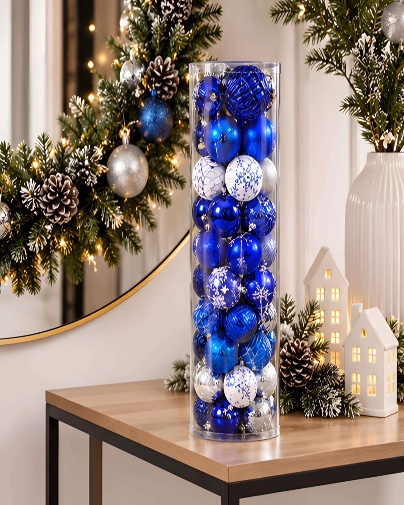 SET 48 ESFERAS DE NAVIDAD 7 CM SURTIDO AZUL BLANCO Y PLATA - 3