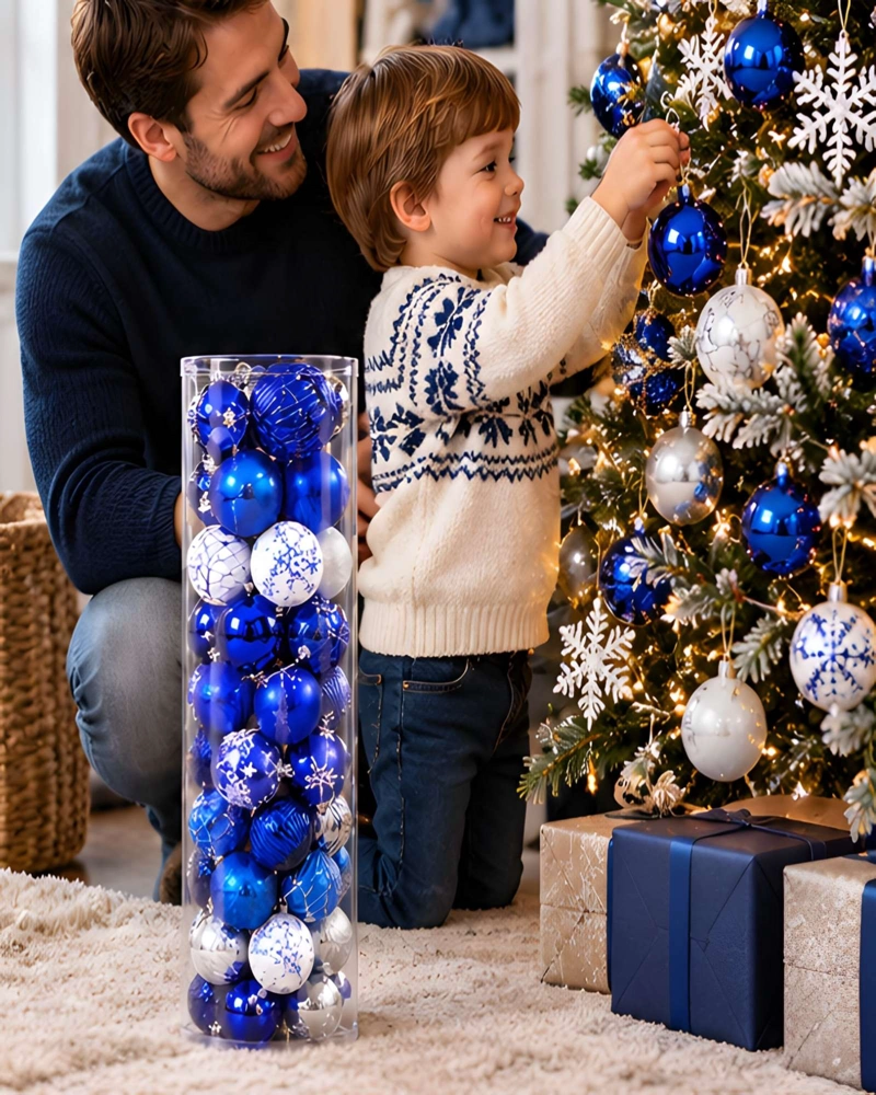 SET 48 ESFERAS DE NAVIDAD 7 CM SURTIDO AZUL BLANCO Y PLATA - 4