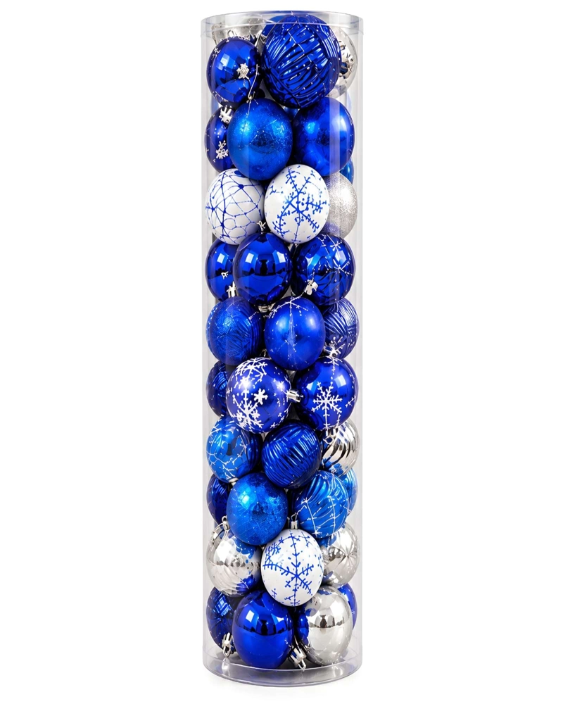 SET 48 ESFERAS DE NAVIDAD 7 CM SURTIDO AZUL BLANCO Y PLATA - 6