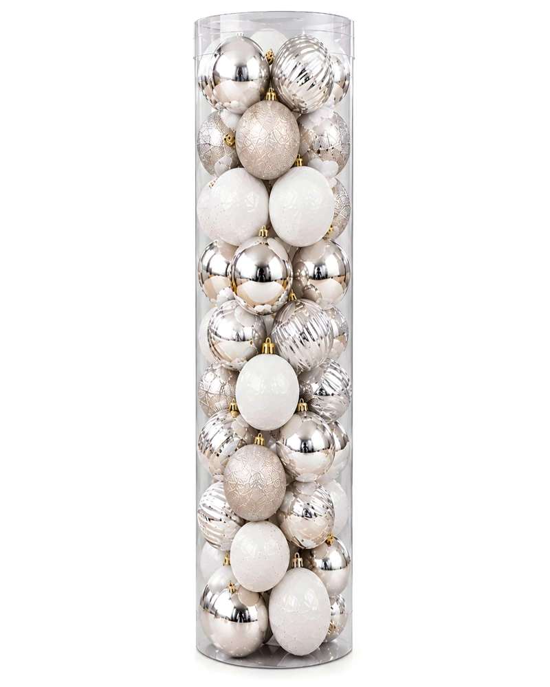 SET 48 ESFERAS DE NAVIDAD 7 CM SURTIDO PLATA Y BLANCO - 6