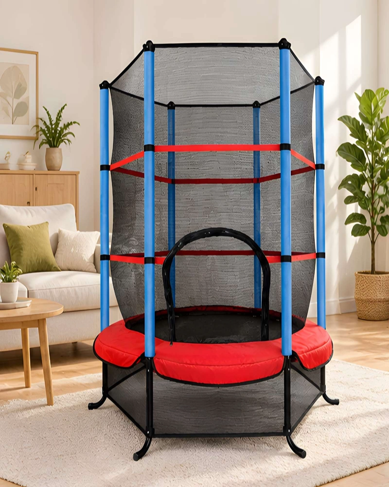 TRAMPOLIN DE NIÑOS PORTATIL CON MALLA Y BORDES ROJOS - 2