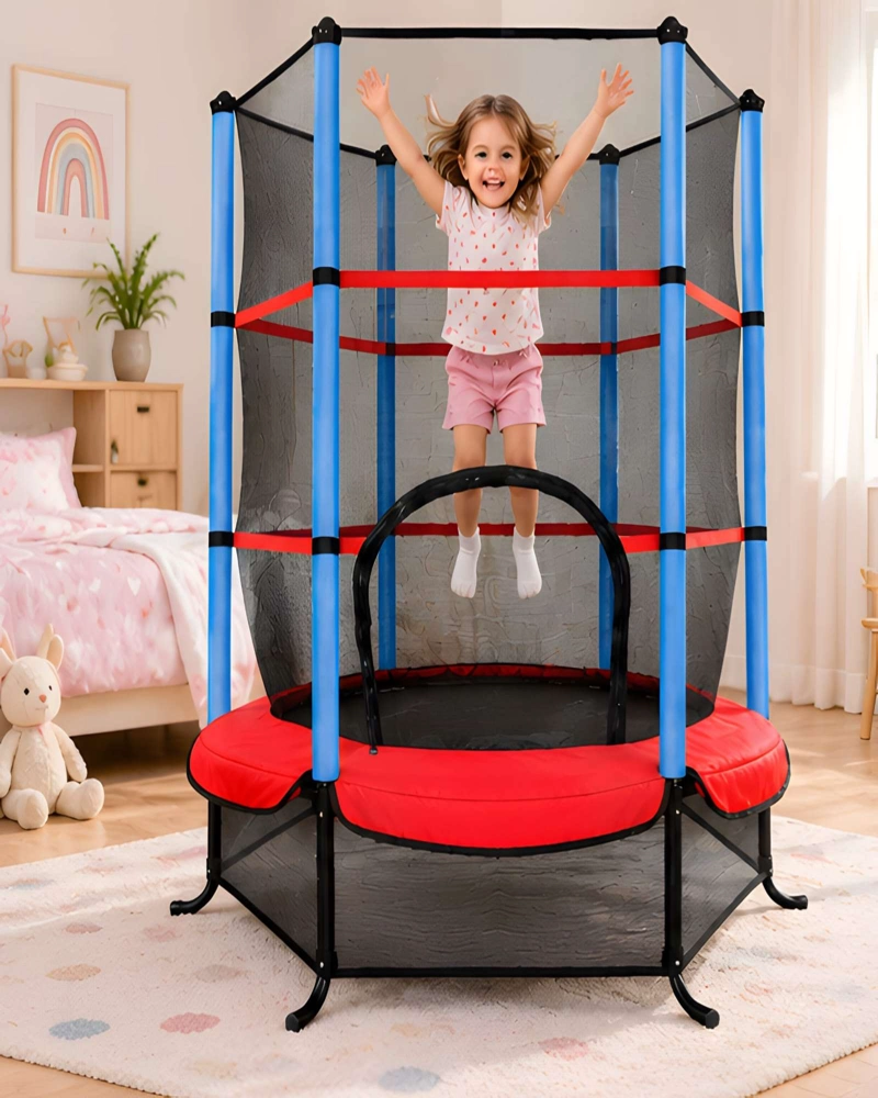 TRAMPOLIN DE NIÑOS PORTATIL CON MALLA Y BORDES ROJOS - 3