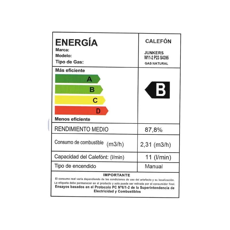CALEFON 11 LITROS MANUAL GAS NATURAL JUNKERS BOSCH THERM 410 - 6