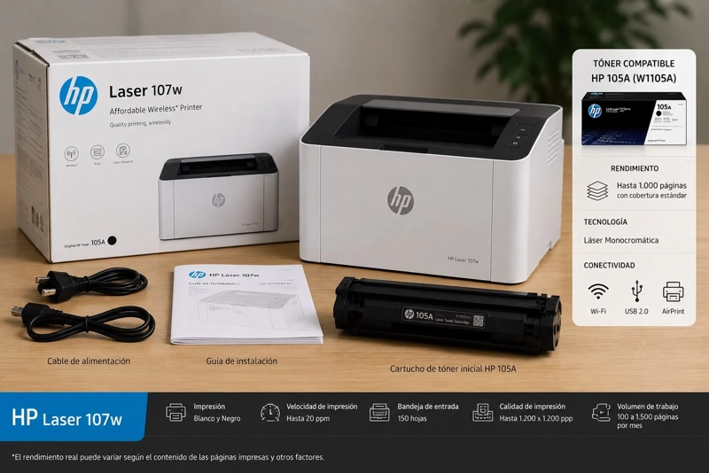 HP LASER 107W IMPRESORA L SER MONOCROM TICA WI FI USB - 1