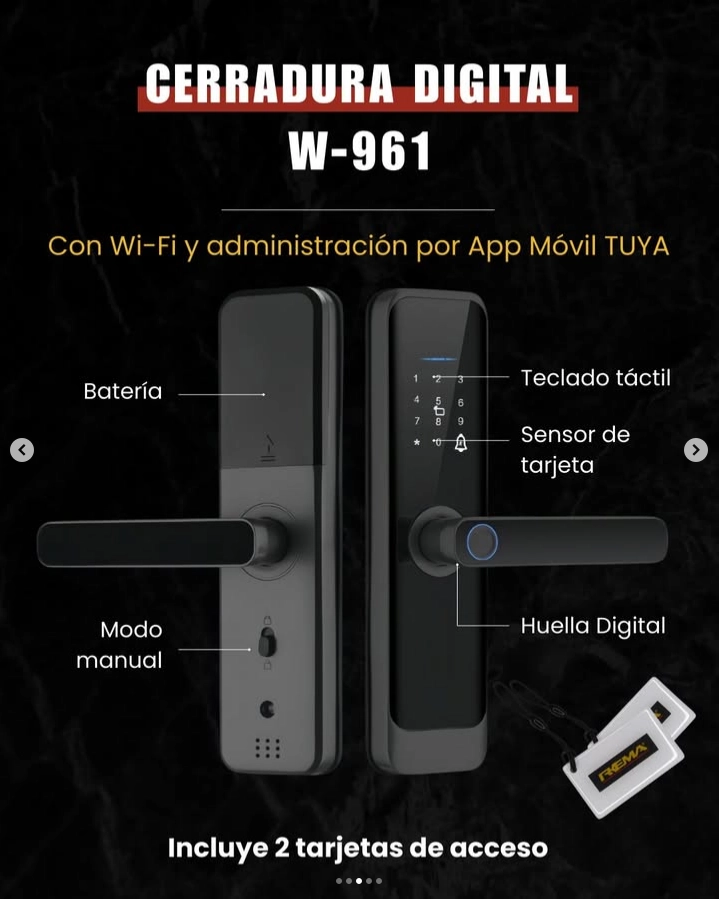 CERRADURA DIGITAL INTELIGENTE W961 NEGRA - 3