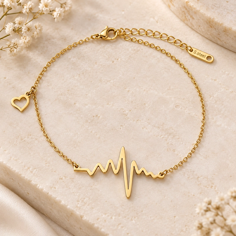 TOBILLERA ELECTROCARDIOGRAMA CORAZON ACERO INOXIDABLE - 3