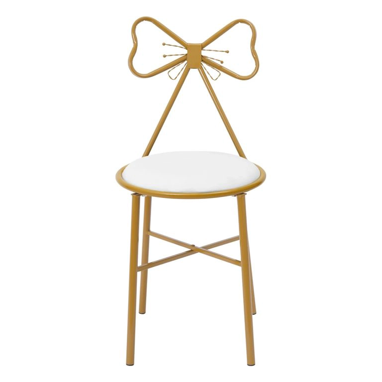 TABURETE SILLA METAL CUERO DORADO BLANCO HADA - 1
