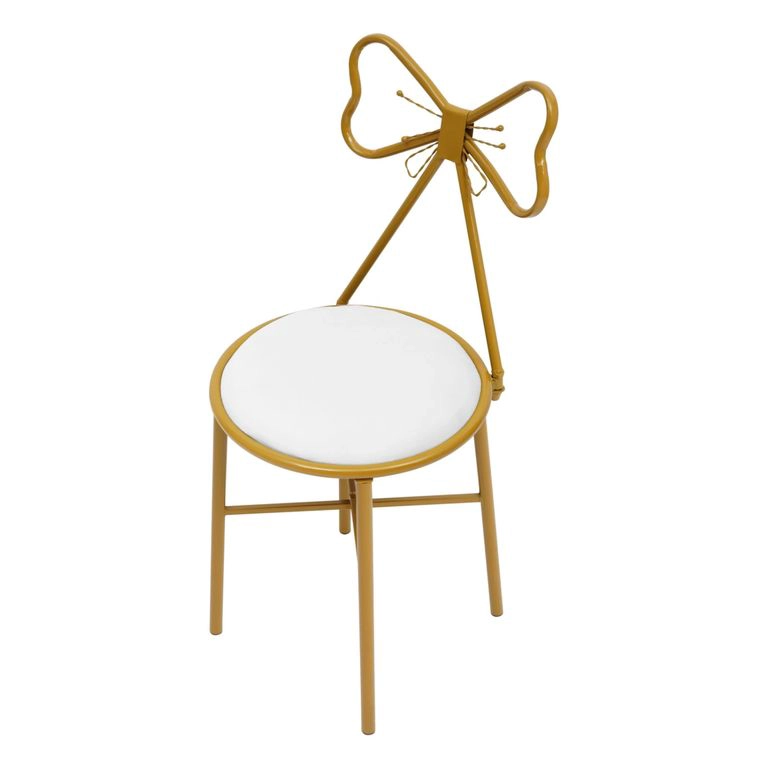 TABURETE SILLA METAL CUERO DORADO BLANCO HADA - 2