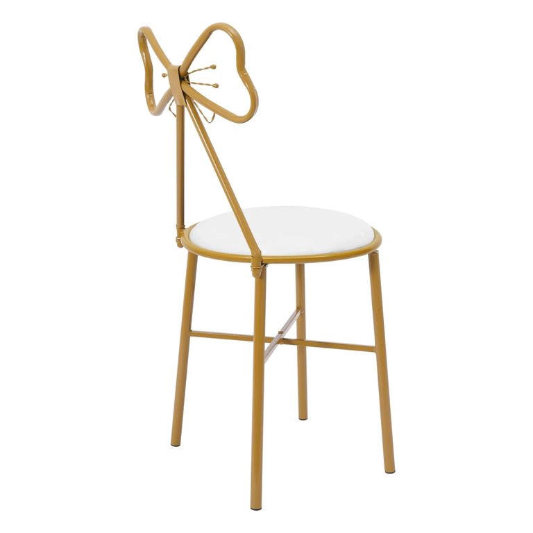 TABURETE SILLA METAL CUERO DORADO BLANCO HADA - 3