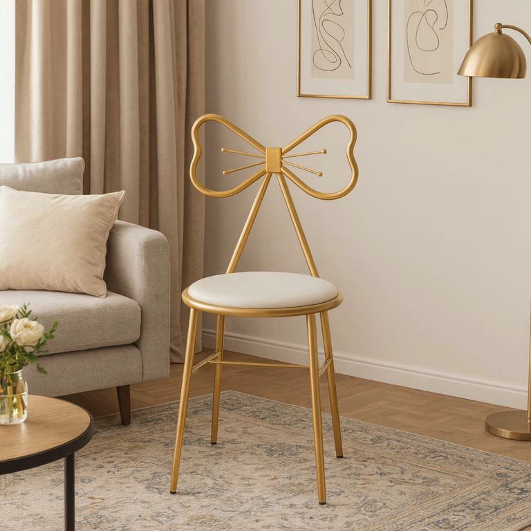 TABURETE SILLA METAL CUERO DORADO BLANCO HADA - 5