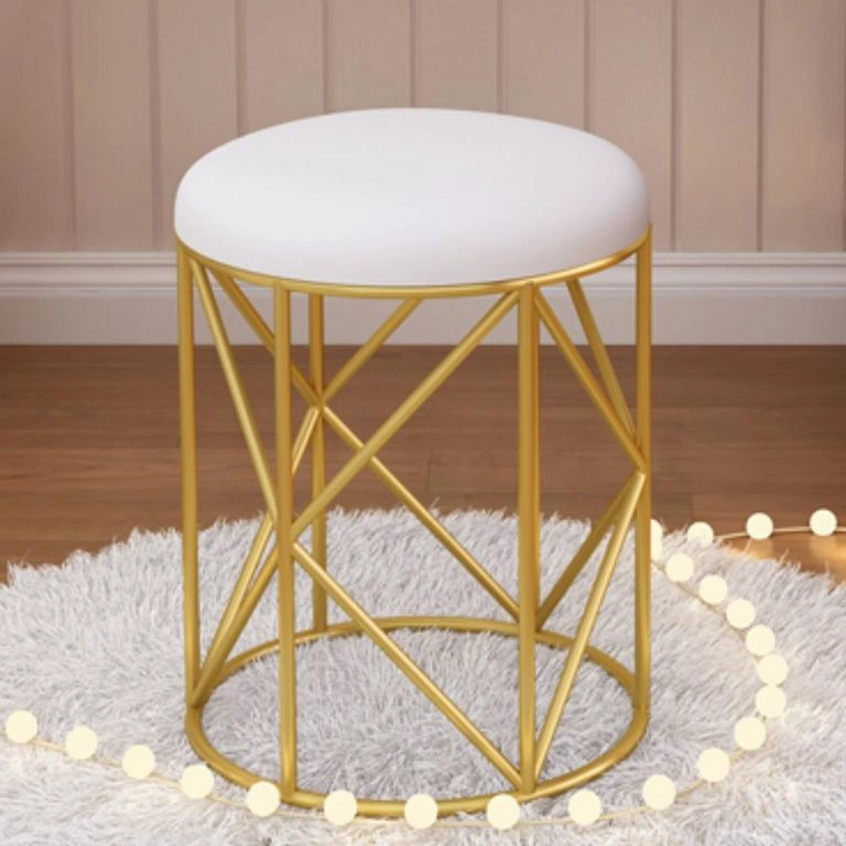 TABURETE DE TOCADOR METAL-CUERO DORADO BLANCO EMMA - 1