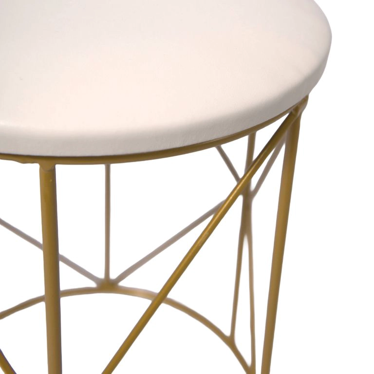 TABURETE DE TOCADOR METAL-CUERO DORADO BLANCO EMMA - 4