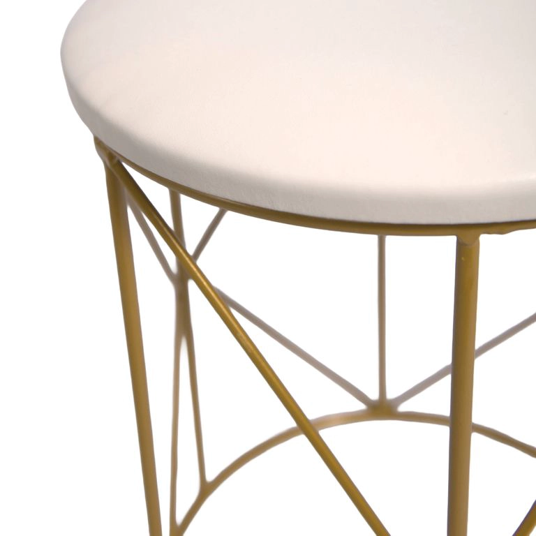 TABURETE DE TOCADOR METAL-CUERO DORADO BLANCO EMMA - 5