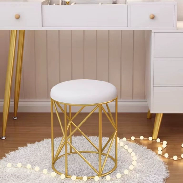 TABURETE DE TOCADOR METAL-CUERO DORADO BLANCO EMMA - 6