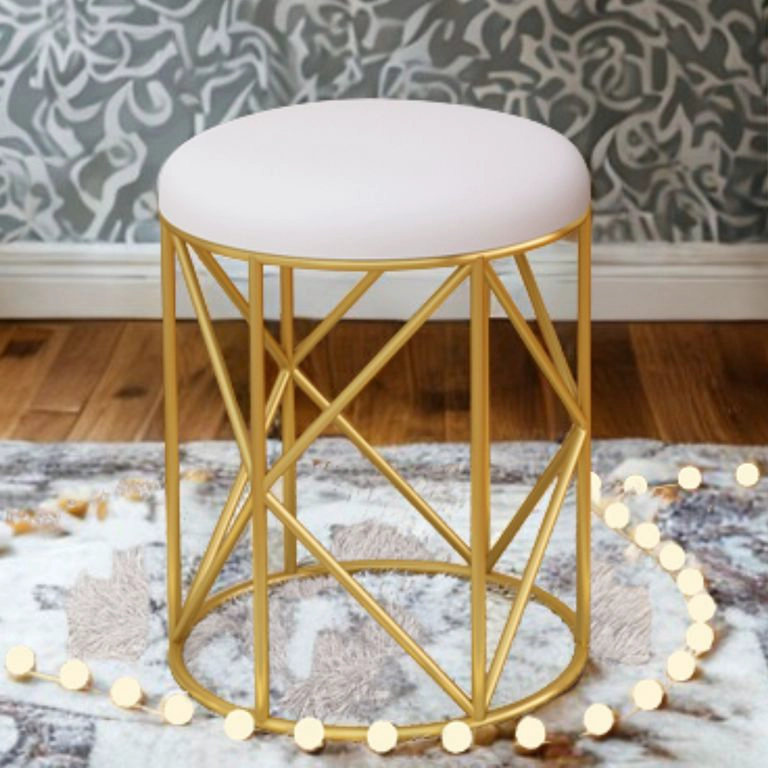 TABURETE DE TOCADOR METAL-CUERO DORADO BLANCO EMMA - 7