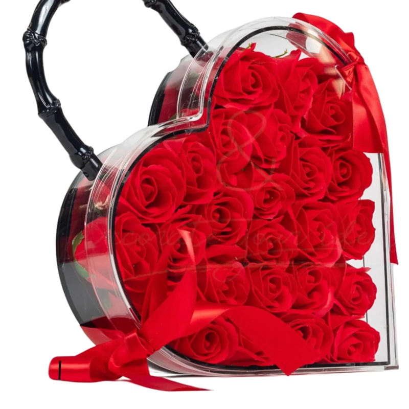 FLORES CARTERA DE CORAZON CON 30 ROSAS ETERNAS ROSAS DE JABON SAN VALENTIN - 2