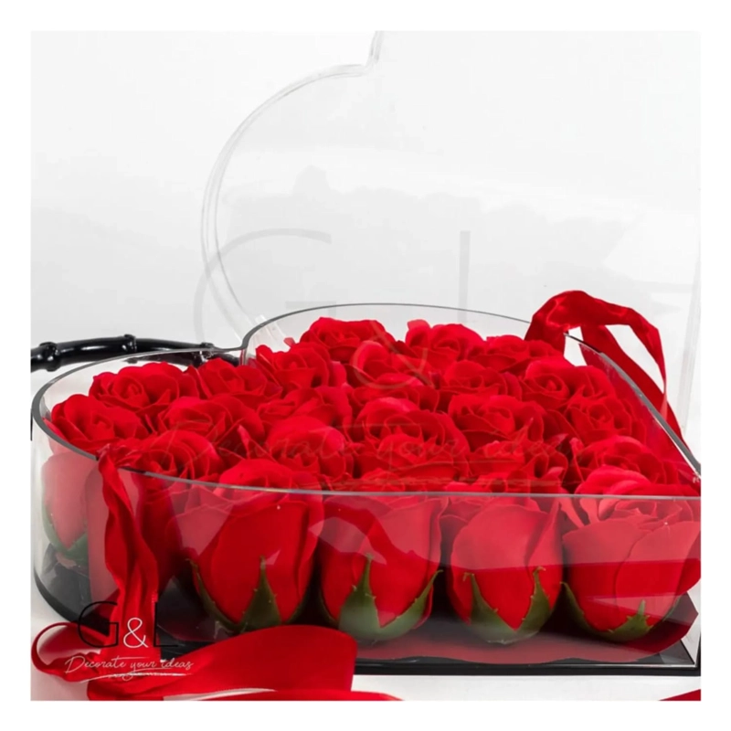 FLORES CARTERA DE CORAZON CON 30 ROSAS ETERNAS ROSAS DE JABON SAN VALENTIN - 3