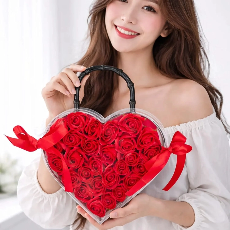 FLORES CARTERA DE CORAZON CON 30 ROSAS ETERNAS ROSAS DE JABON SAN VALENTIN - 4
