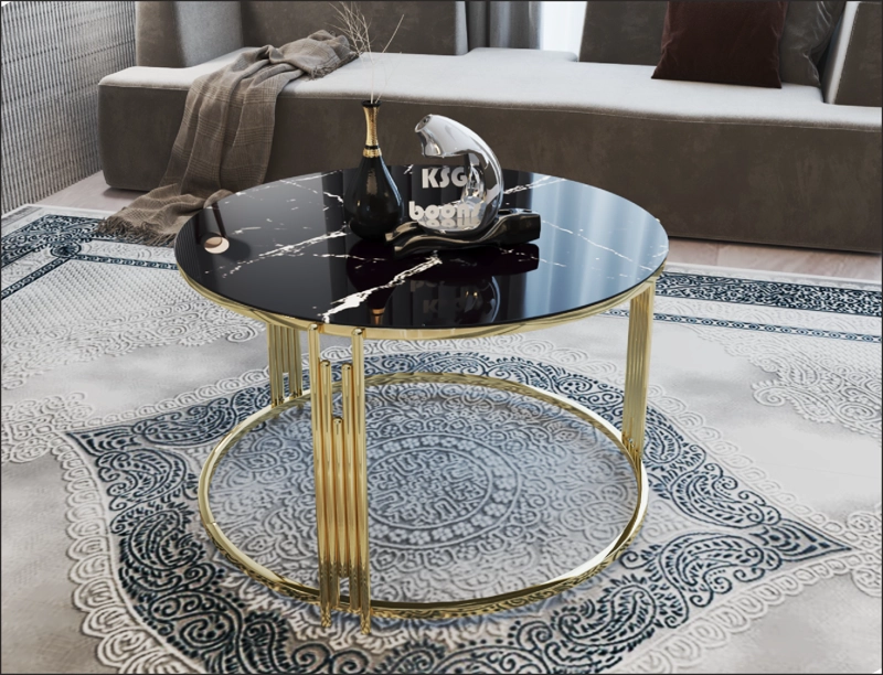 MESA CENTRO VIDRIO TEMPLADO DORADO PIANO NEGRO DE EFECTO MARMOL - 3