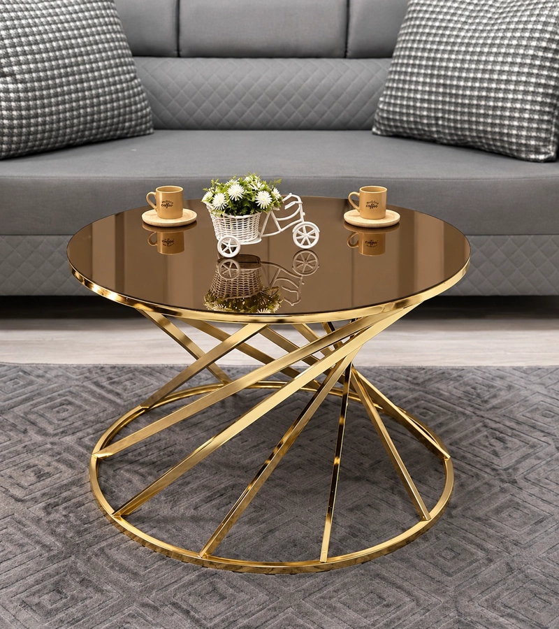 MESA CENTRO YELPAZE VIDRIO TEMPLADO NEGRO GOLD METAL - 1