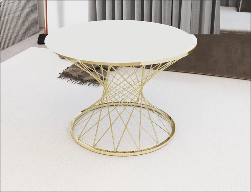 MESA CENTRO VIDRIO TEMPLADO POTA GOLD METAL BLANCO - 1