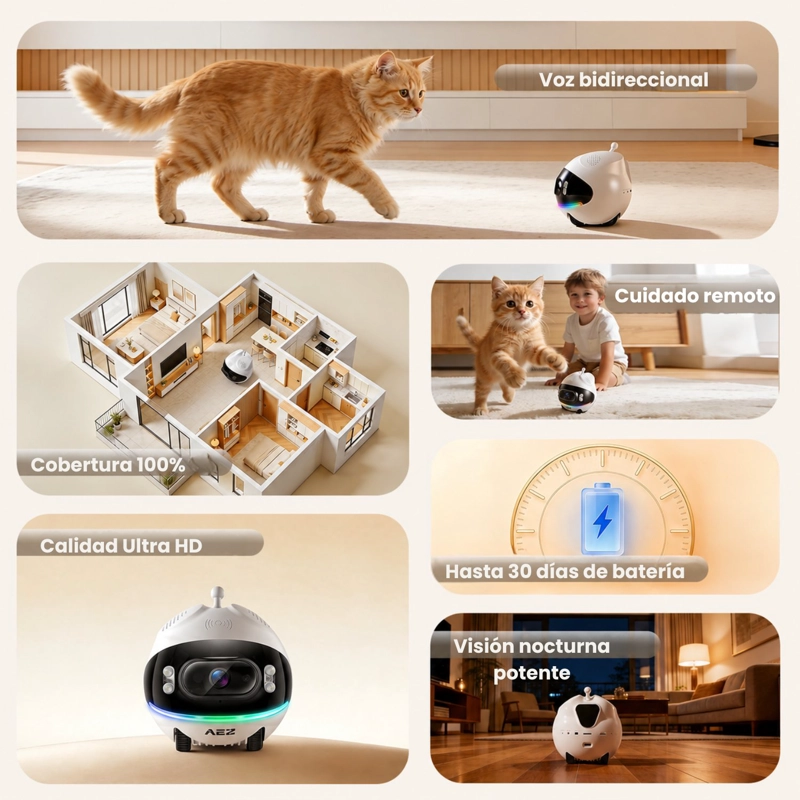 CAMARA ROBOT MOVIL VIGILANCIA REMOTA VISION NOCTURNA 1080P WIFI CON PLUMA - 7