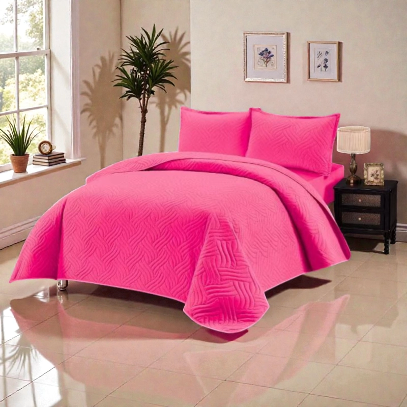 CUBRECAMA QUILT DE VERANO DE 1.5 PLAZAS MEDIDA 180X230CM DELGADO + 1 FUNDA DE ALMOHADA FUCSIA - 1