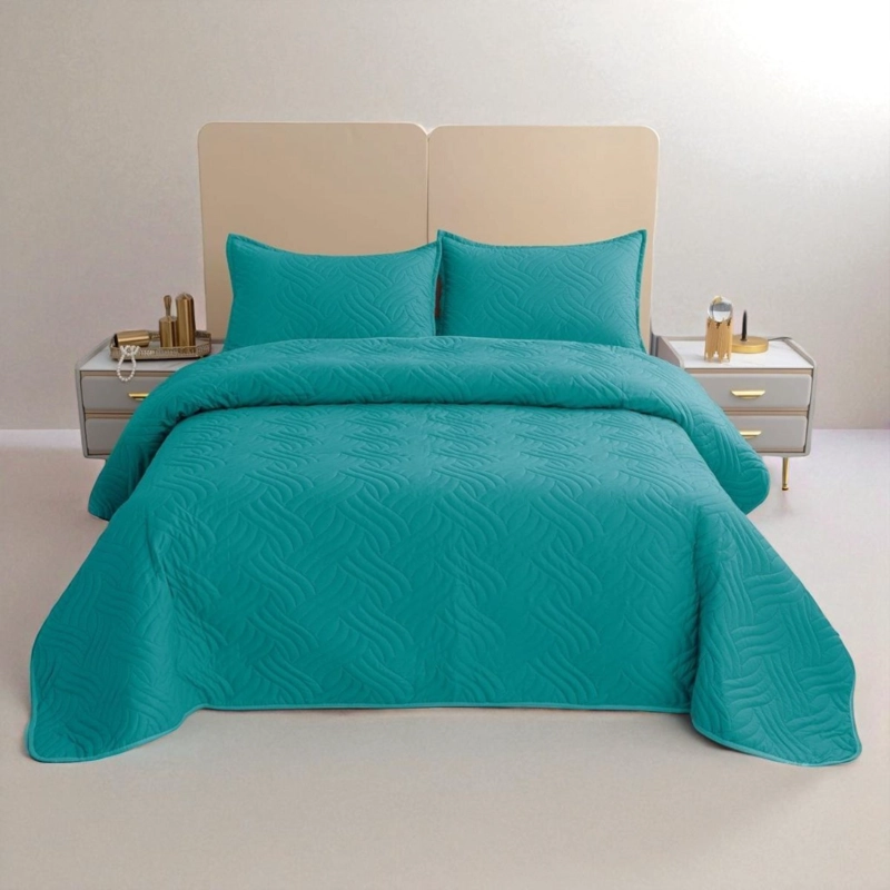 CUBRECAMA QUILT DE VERANO KING MEDIDA 250X270CM DELGADO + 2 FUNDAS DE ALMOHADA TURQUESA - 1
